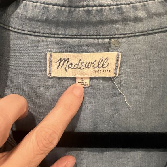 Madewell Central Shirt Bright Indigo Chambray Oversized Button Front Sz L - Picture 2 of 6